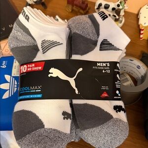 Puma Men's Athletic No Show Socks - White and Gray